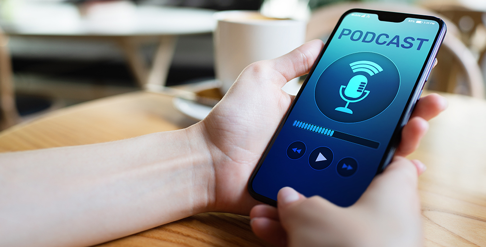 podcast playing on a phone