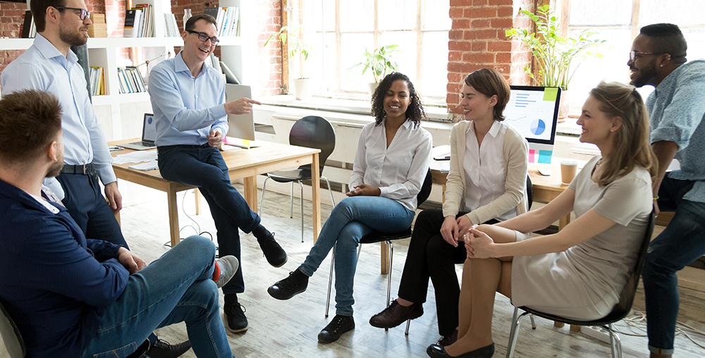 Diverse group of people having an informal business meeting