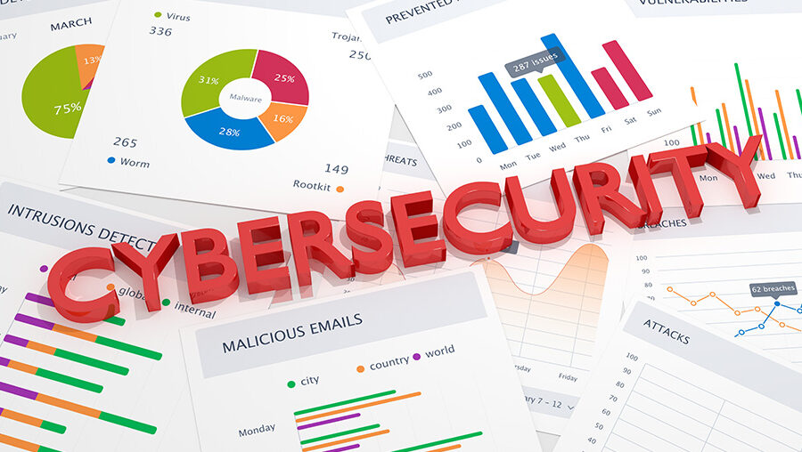 cybersecurity word on paper documents
